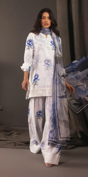 Aqua Bloom Poly Lawn Embroidered Dress | Stitched & Unstitched