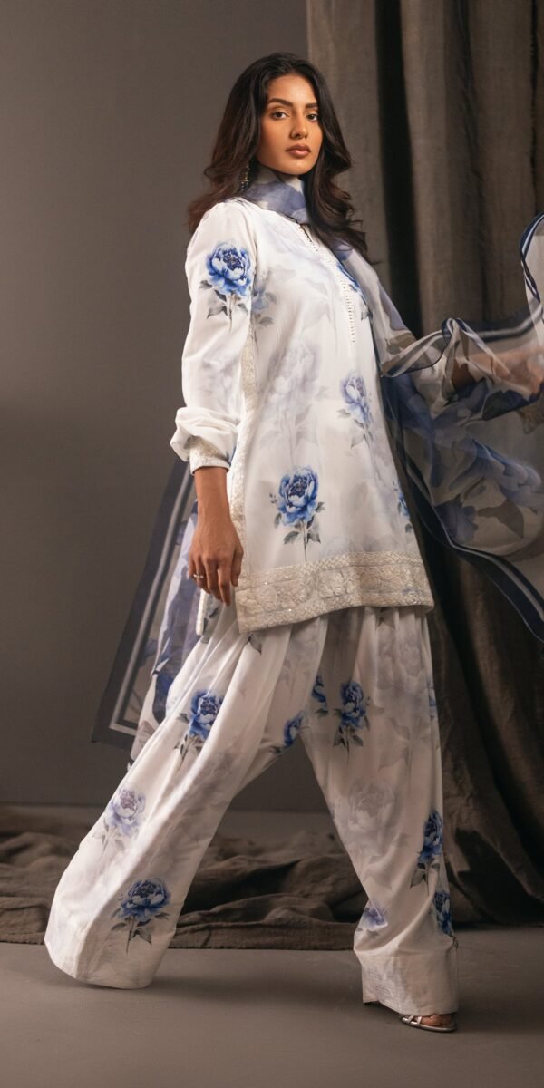 Aqua Bloom Poly Lawn Embroidered Dress | Stitched & Unstitched