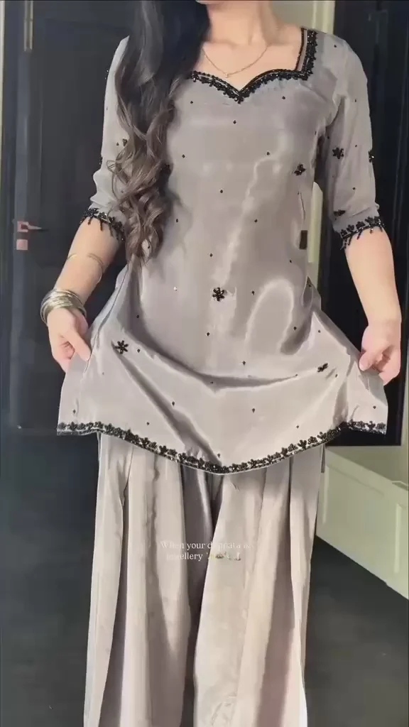 AYLA VEDIO Ayla Grey Tassel Silk Embroidered Dress | Stitched & Unstitched