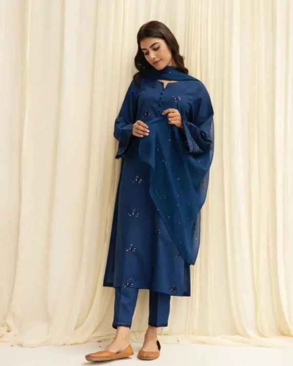 Article Name-CelestialDetails- 3-Piece - Stitched - UnstitchedFabric- MarinaShop now at- Zargho (2) Celestial Marina 3-Piece Embroidered Suit | Stitched & Unstitched