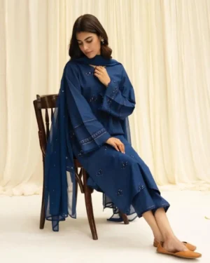 Article Name-CelestialDetails- 3-Piece - Stitched - UnstitchedFabric- MarinaShop now at- Zargho Celestial Marina 3-Piece Embroidered Suit | Stitched & Unstitched