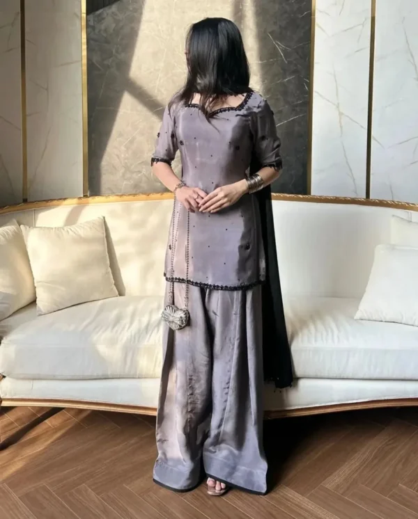 Ayla Ayla Grey Tassel Silk Embroidered Dress | Stitched & Unstitched