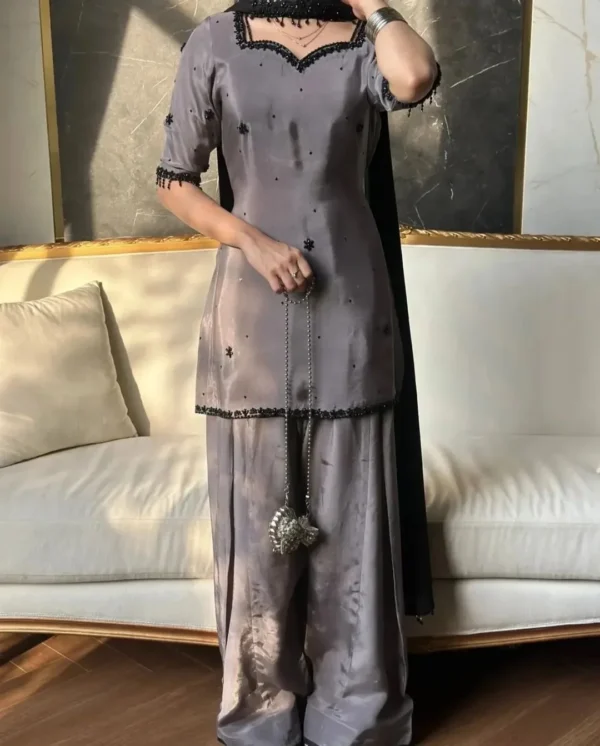 Ayla_2 Ayla Grey Tassel Silk Embroidered Dress | Stitched & Unstitched