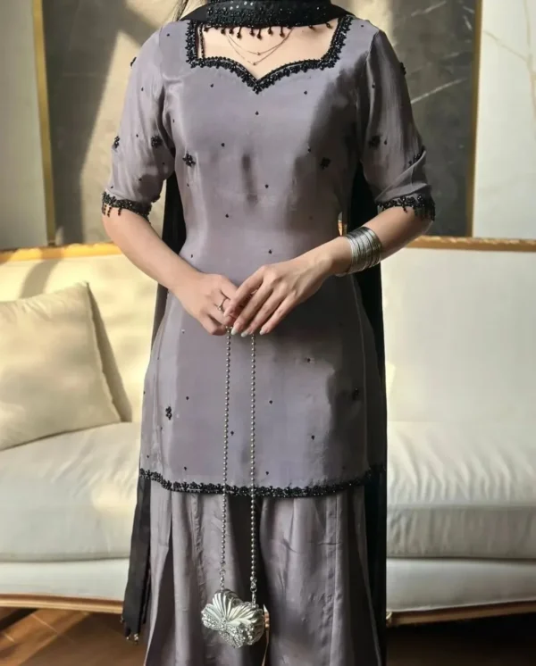 Ayla_3 Ayla Grey Tassel Silk Embroidered Dress | Stitched & Unstitched