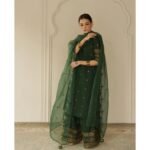 Bottle Green Tilla & Sequins Embroidered Dress | Stitched & Unstitched