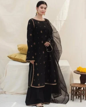 Black Stone4 Black Stone ORGANZA 4-Piece Tilla Embroidered Dress | Stitched & Unstitched