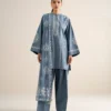 Frost Frost Steel Blue (DHANAK) Embroidered Dress | Stitched & Unstitched