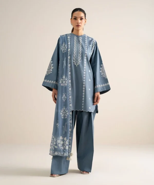 Frost Frost Steel Blue (DHANAK) Embroidered Dress | Stitched & Unstitched