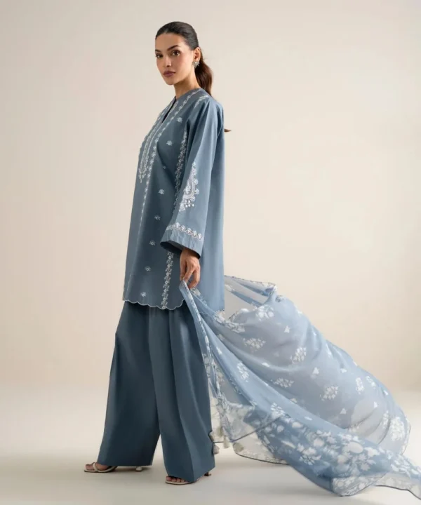 Frost_2 Frost Steel Blue (DHANAK) Embroidered Dress | Stitched & Unstitched