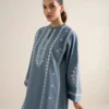 Frost_4 Frost Steel Blue (DHANAK) Embroidered Dress | Stitched & Unstitched