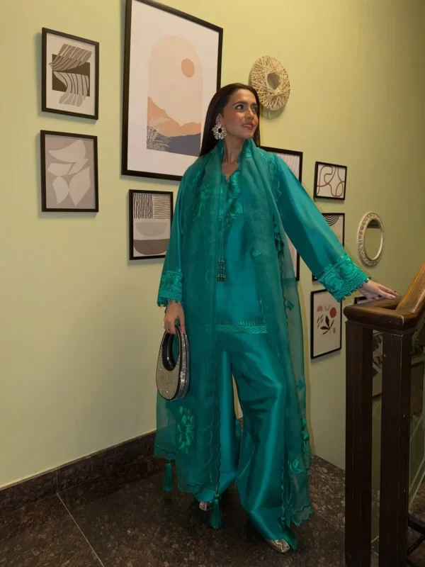 Jade Flora Silk Embroidered Dress | Stitched & Unstitched