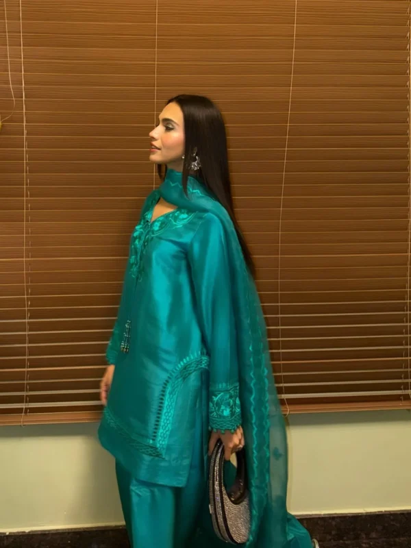 Jade Flora Silk Embroidered Dress | Stitched & Unstitched