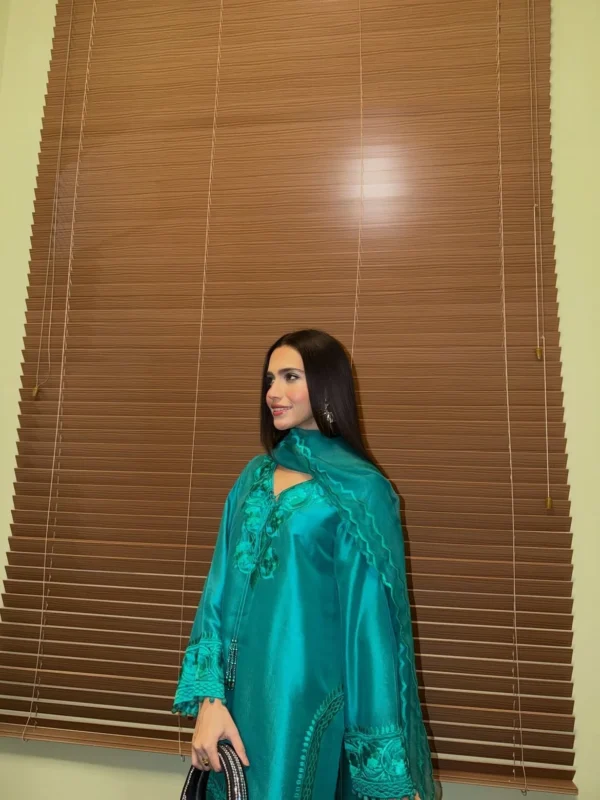 Jade Flora Silk Embroidered Dress | Stitched & Unstitched