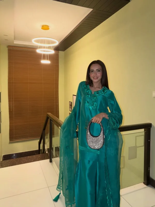 Jade Flora Silk Embroidered Dress | Stitched & Unstitched