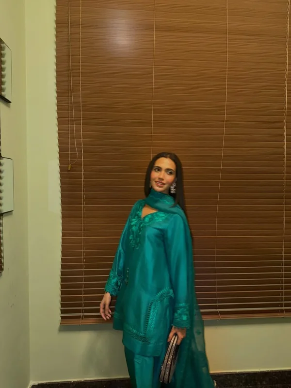 Jade Flora Silk Embroidered Dress | Stitched & Unstitched