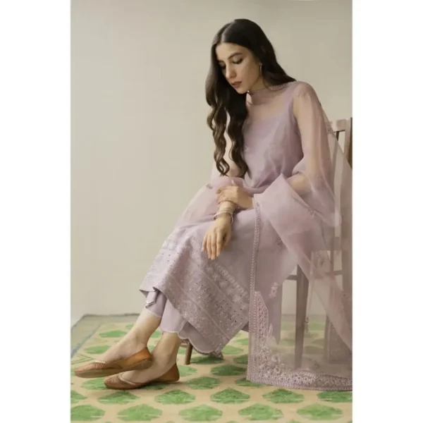 Lavender 3-Piece Embroidered Dress | Stitched