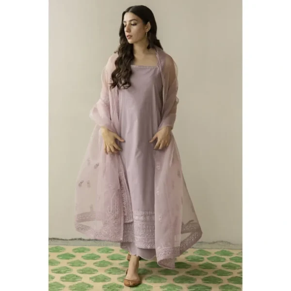 Lavender 3-Piece Embroidered Dress | Stitched