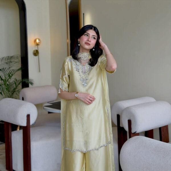 Lime Light SILK 3 Piece Embroidered Suit | Stitched & Unstitched