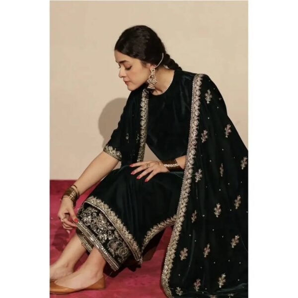 OPAL GREEN 1 Opal Green Velvet Embroidered Dress | Stitched & Unstitched