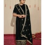 Opal Green Velvet Embroidered Dress | Stitched & Unstitched