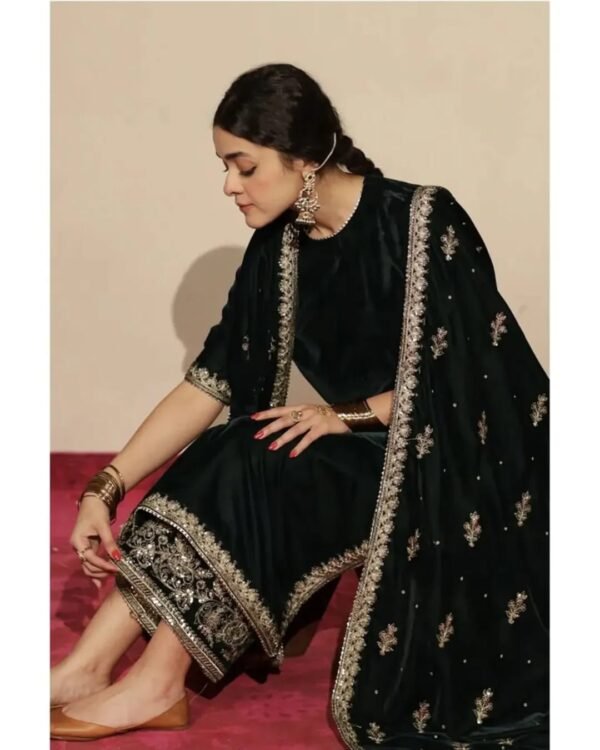 OPAL GREEN 3 Opal Green Velvet Embroidered Dress | Stitched & Unstitched