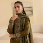 Olive SILK 3-Piece Tilla & Sequin Embroidered Dress | Stitched & Unstitched