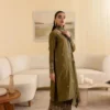 Olive SILK 3-Piece Tilla & Sequin Embroidered Dress | Stitched & Unstitched