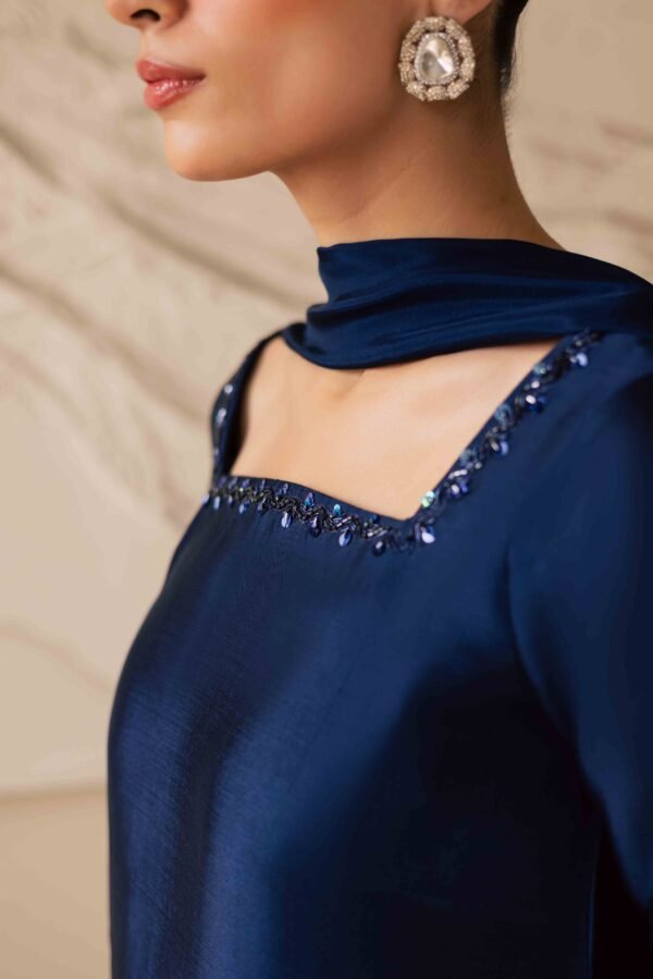 Royal Blue Silk Hand-Embroidered Farshi Shalwar Dress | Stitched & Unstitched
