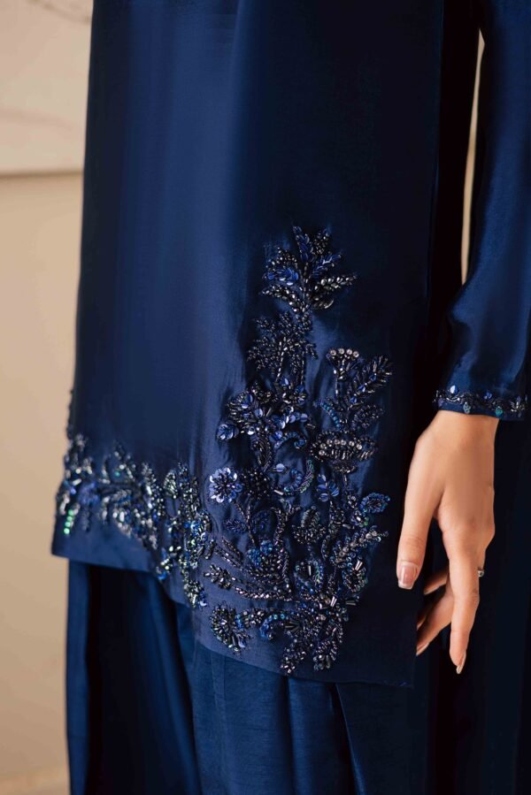 Royal Blue Silk Hand-Embroidered Farshi Shalwar Dress | Stitched & Unstitched