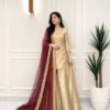 Royal Gold 3-Piece Silk Short Kurti Sharara Dress | Wedding Wear