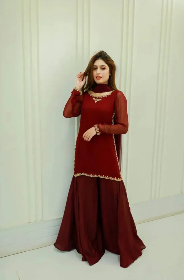 Rang-e-Noor Chiffon Handmade Work Gharara Dress | Stitched & Unstitched