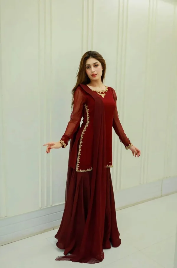 Rang-e-Noor Chiffon Handmade Work Gharara Dress | Stitched & Unstitched