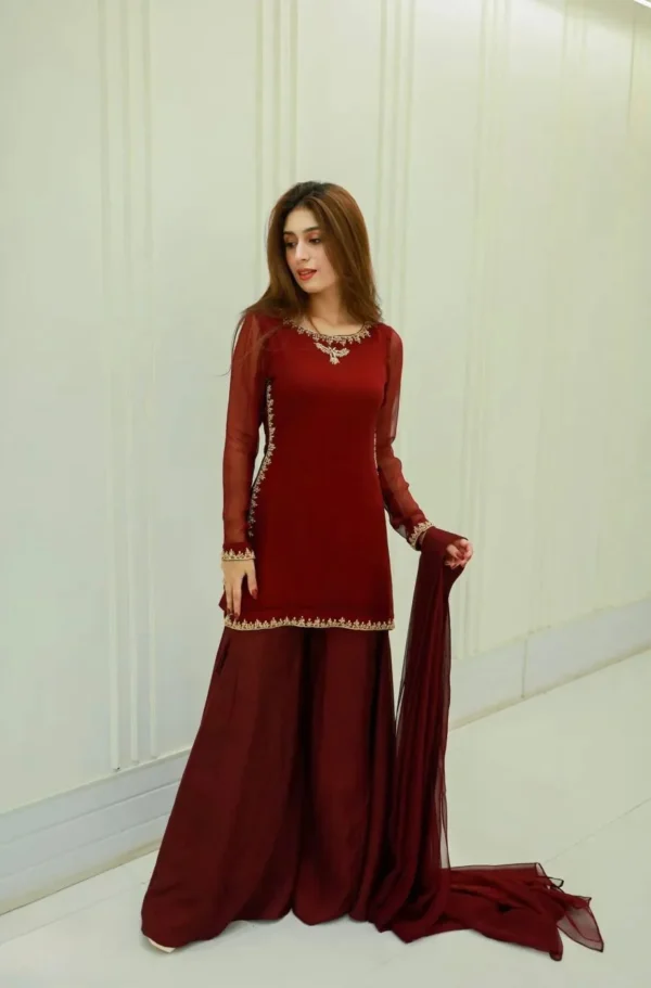 Rang-e-Noor Chiffon Handmade Work Gharara Dress | Stitched & Unstitched