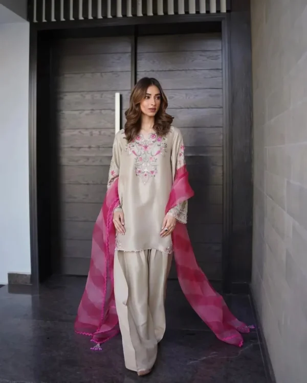 Vanya Silk 3-Piece Embroidered Farshi Shalwar Dress | Stitched & Unstitched