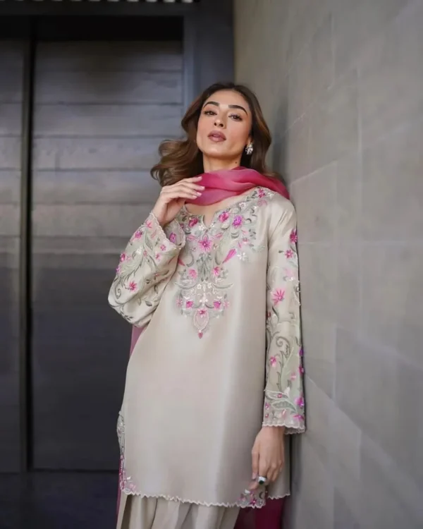 Vanya Silk 3-Piece Embroidered Farshi Shalwar Dress | Stitched & Unstitched