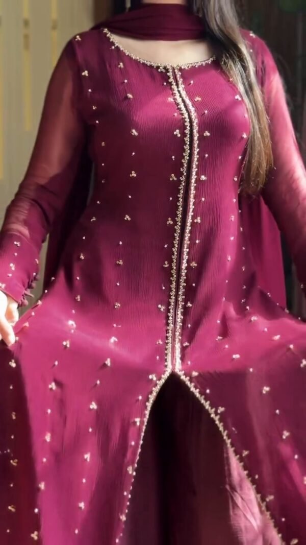 pose_1.jpg Berry 4-Piece Long Handwork Dress | Stitched & Unstitched