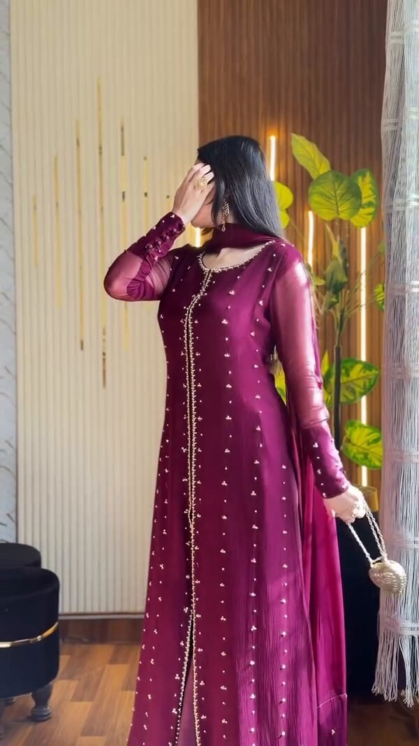 pose_3.jpg Berry 4-Piece Long Handwork Dress | Stitched & Unstitched