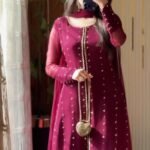 Berry 4-Piece Long Handwork Dress | Stitched & Unstitched