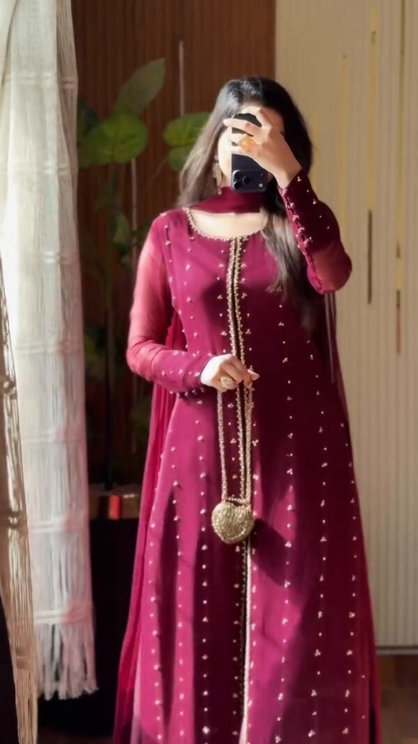 pose_7.jpg Berry 4-Piece Long Handwork Dress | Stitched & Unstitched