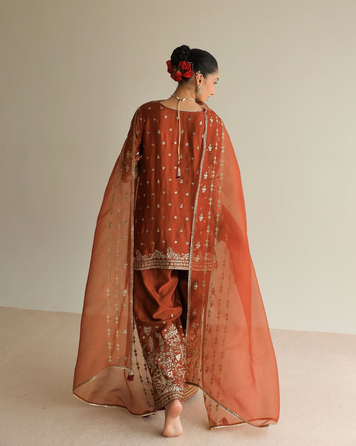 Copper Rose (DHANAK) 3-Piece Tilla & Sequins Ensemble | Stitched & Unstitched - Image 2