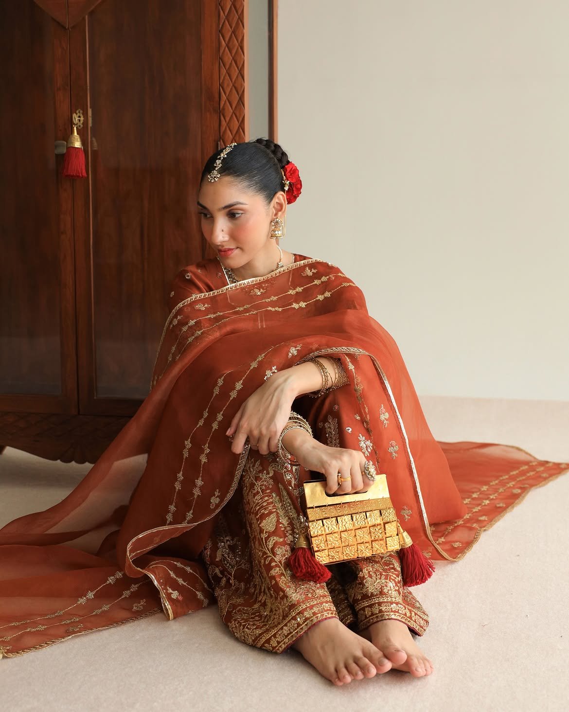 Copper Rose (DHANAK) 3-Piece Tilla & Sequins Ensemble | Stitched & Unstitched - Image 5