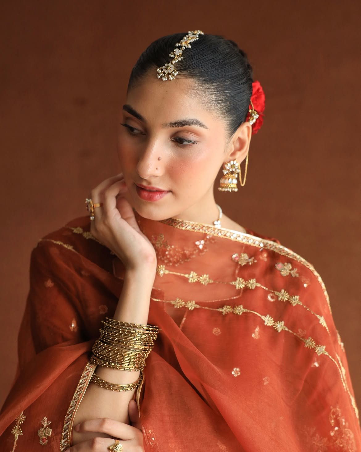 Copper Rose (DHANAK) 3-Piece Tilla & Sequins Ensemble | Stitched & Unstitched - Image 4
