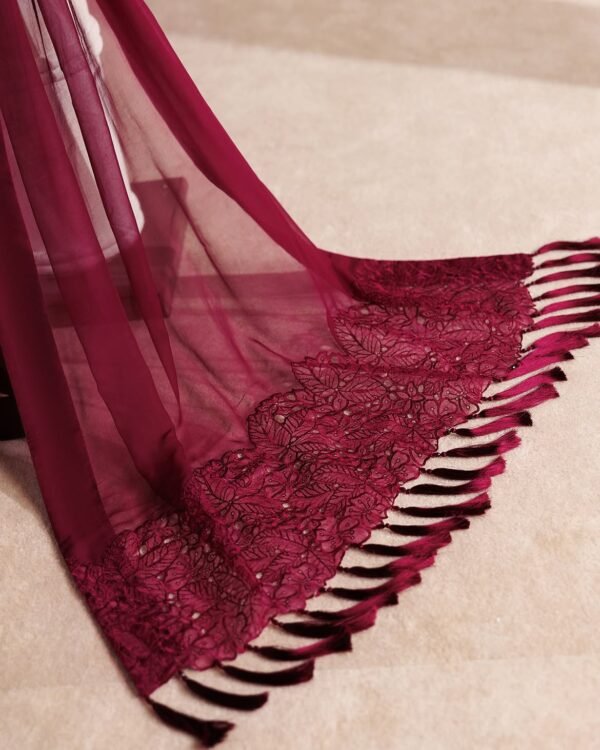 Burgundy (Chiffon) Saree 4-Piece Saree Ensemble | Stitched & Unstitched