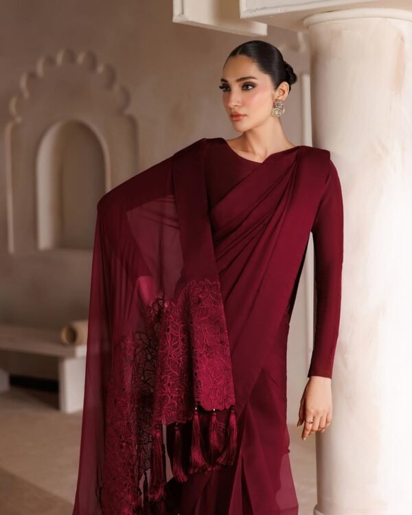 Burgundy (Chiffon) Saree 4-Piece Saree Ensemble | Stitched & Unstitched