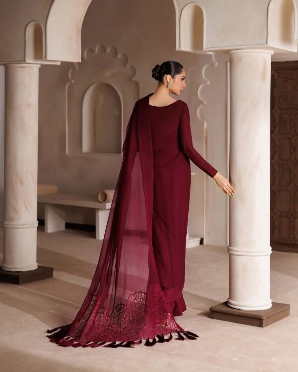 Burgundy (Chiffon) Saree 4-Piece Saree Ensemble | Stitched & Unstitched