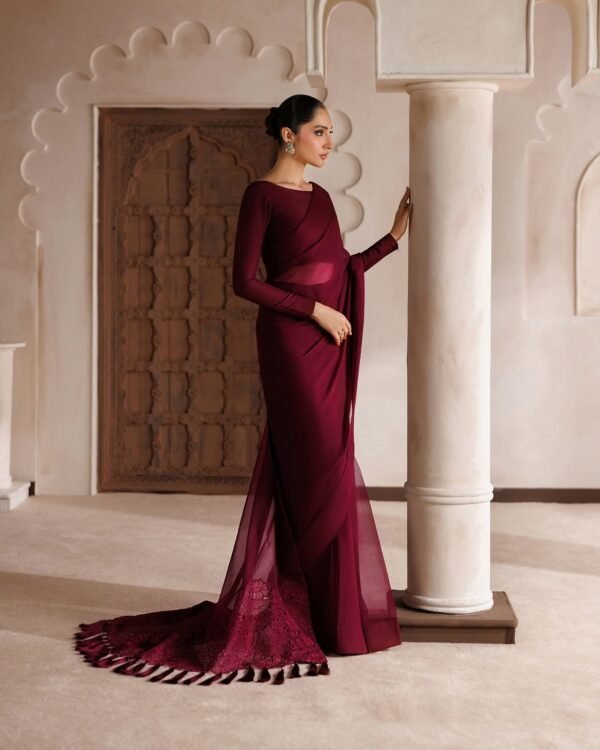 Burgundy (Chiffon) Saree 4-Piece Saree Ensemble | Stitched & Unstitched