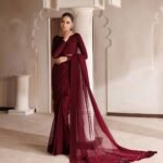 Burgundy (Chiffon) Saree 4-Piece Saree Ensemble | Stitched & Unstitched