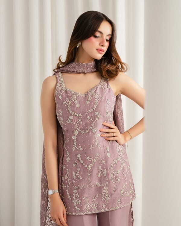 Lilac (SILK) 3-Piece Silver Tilla Embroidered Ensemble | Stitched & Unstitched