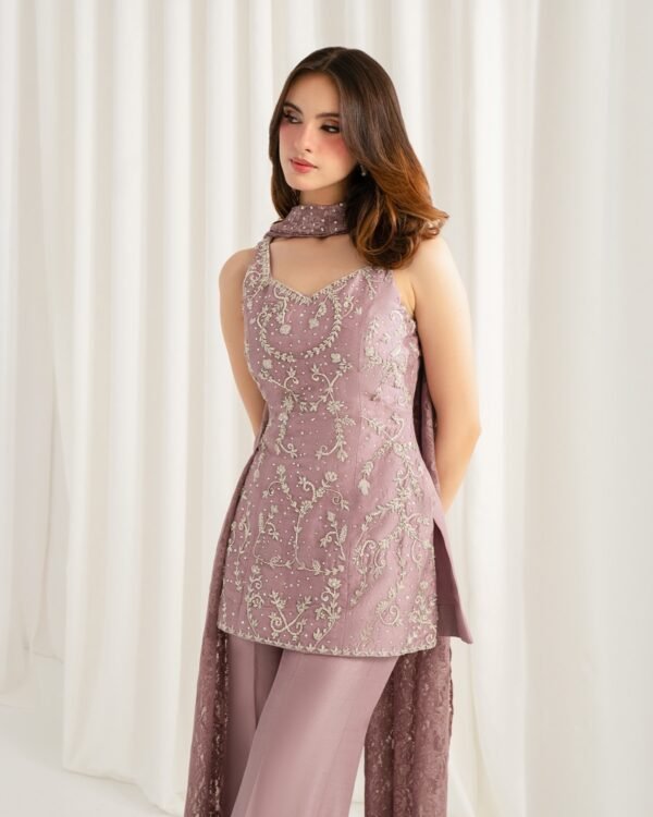 Lilac (SILK) 3-Piece Silver Tilla Embroidered Ensemble | Stitched & Unstitched