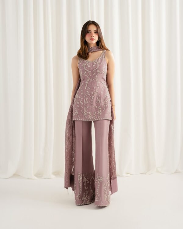 Lilac (SILK) 3-Piece Silver Tilla Embroidered Ensemble | Stitched & Unstitched